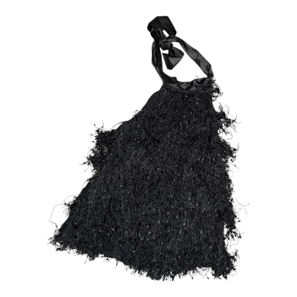 Chloe Oliver Black Sleeveless Fringe Halter Top Low Back XS